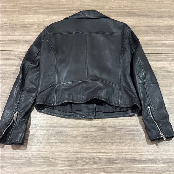 🖤 ZARA WOMAN Black Genuine Leather Biker Jacket – Size XL Excellent Condition - Picture 6 of 16